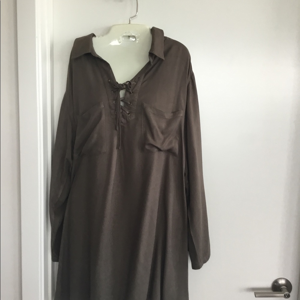 EN Crème Green Long Sleeve Shirtdress. Size  3X $25 - Picture 2 of 10